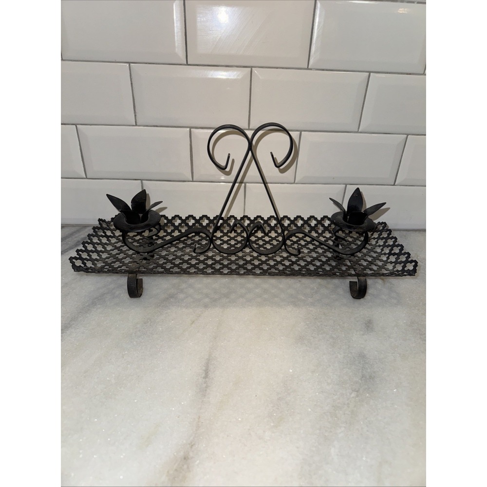 Vtg MCM HOMCO Home Interior Black Metal Mesh Retro Candle HolderCenterpieceGW994